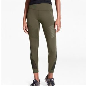 Athleta Leggings Moto Detail Olive Army Green Mesh XXS
